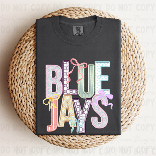 Blue Jays Bow Faux Embroidery