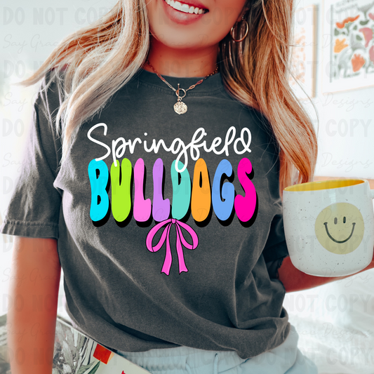 Springfield Bulldogs Colorful Bubble Letters Bow