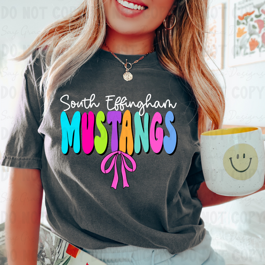 South Effingham Mustangs Colorful Bubble Letters Bow