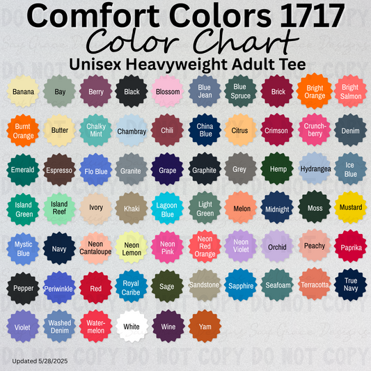 Comfort Colors  Adult Color/Size Chart