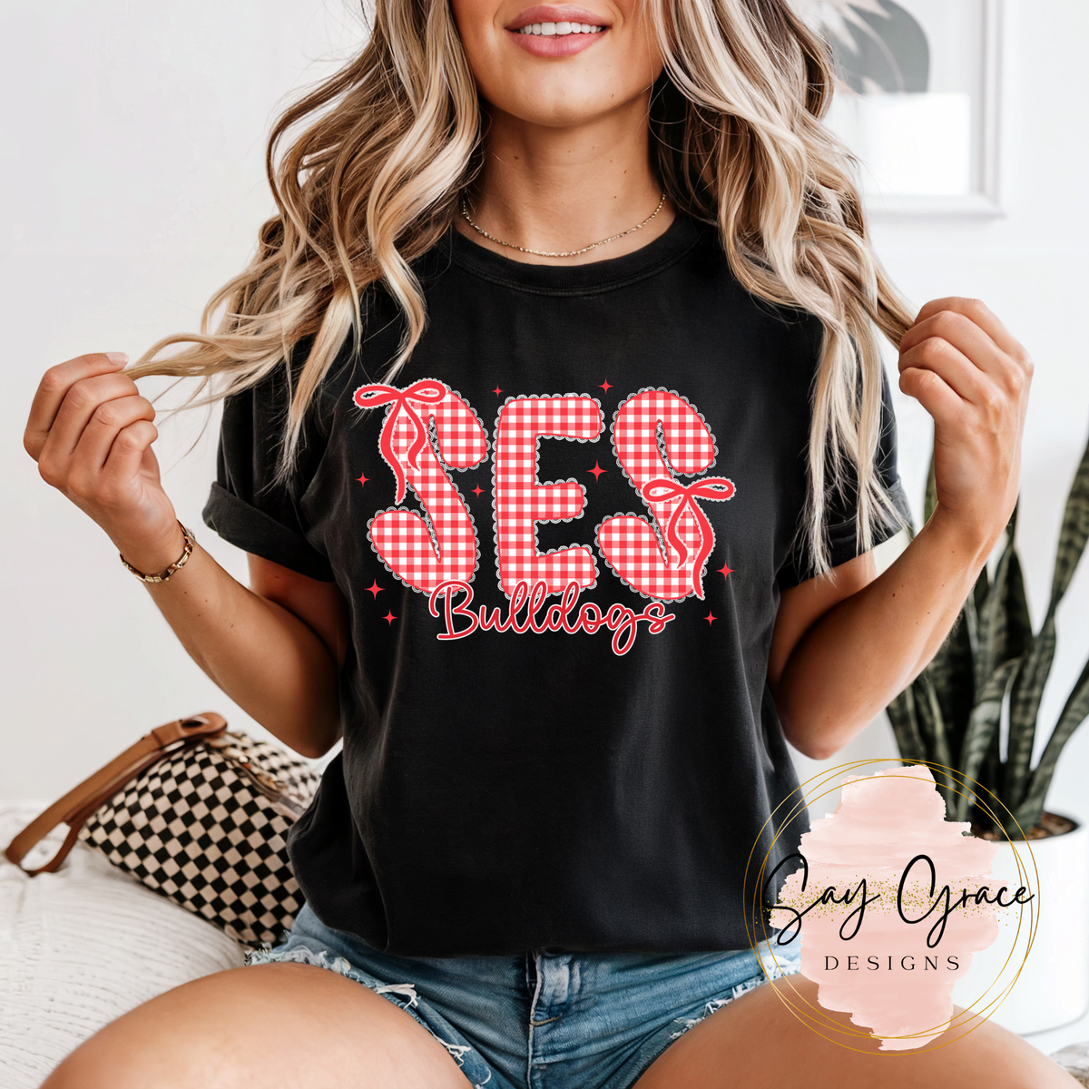 Mascot Gingham School Initials