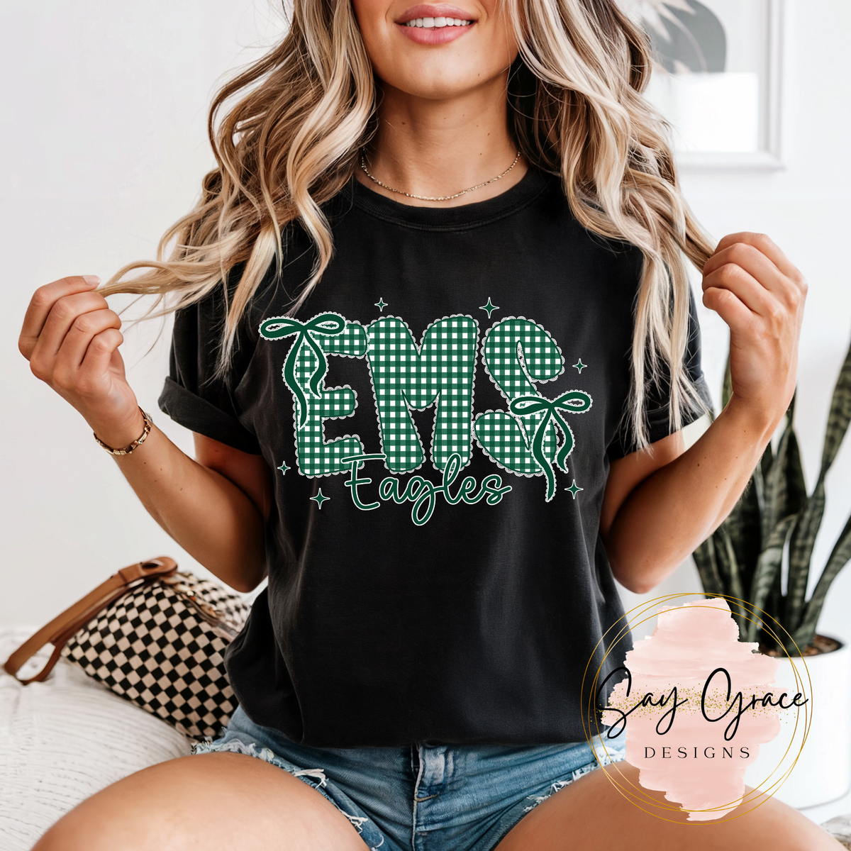 Mascot Gingham School Initials