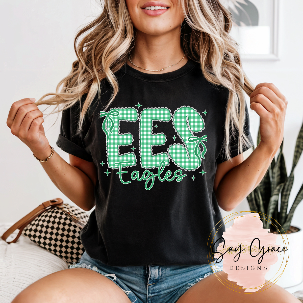 Mascot Gingham School Initials