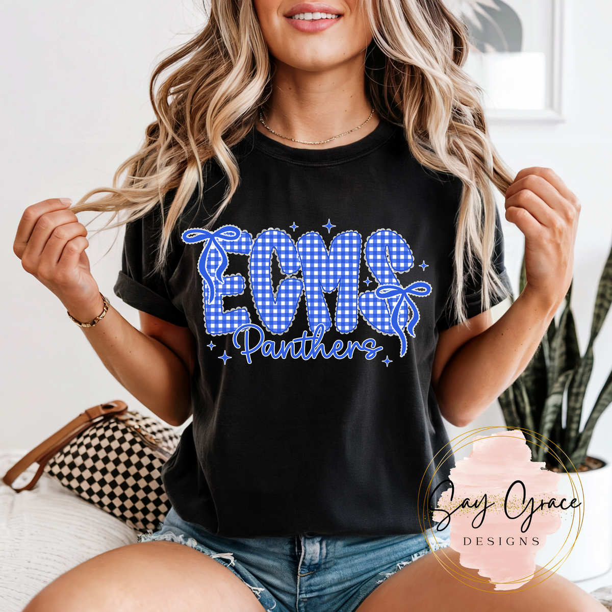 Mascot Gingham School Initials