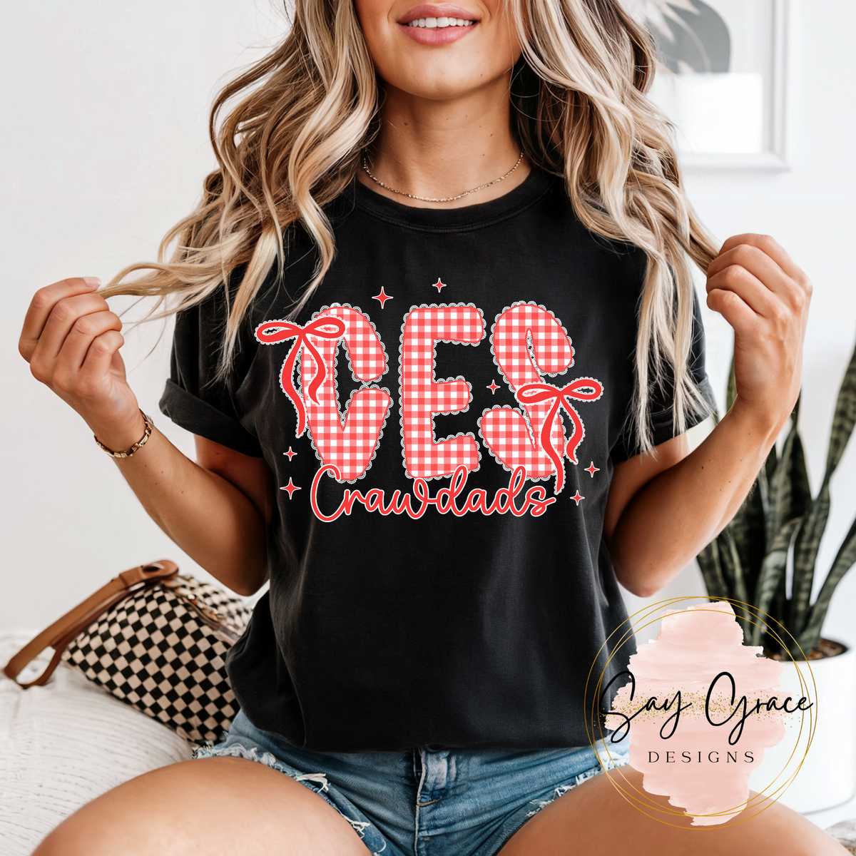 Mascot Gingham School Initials