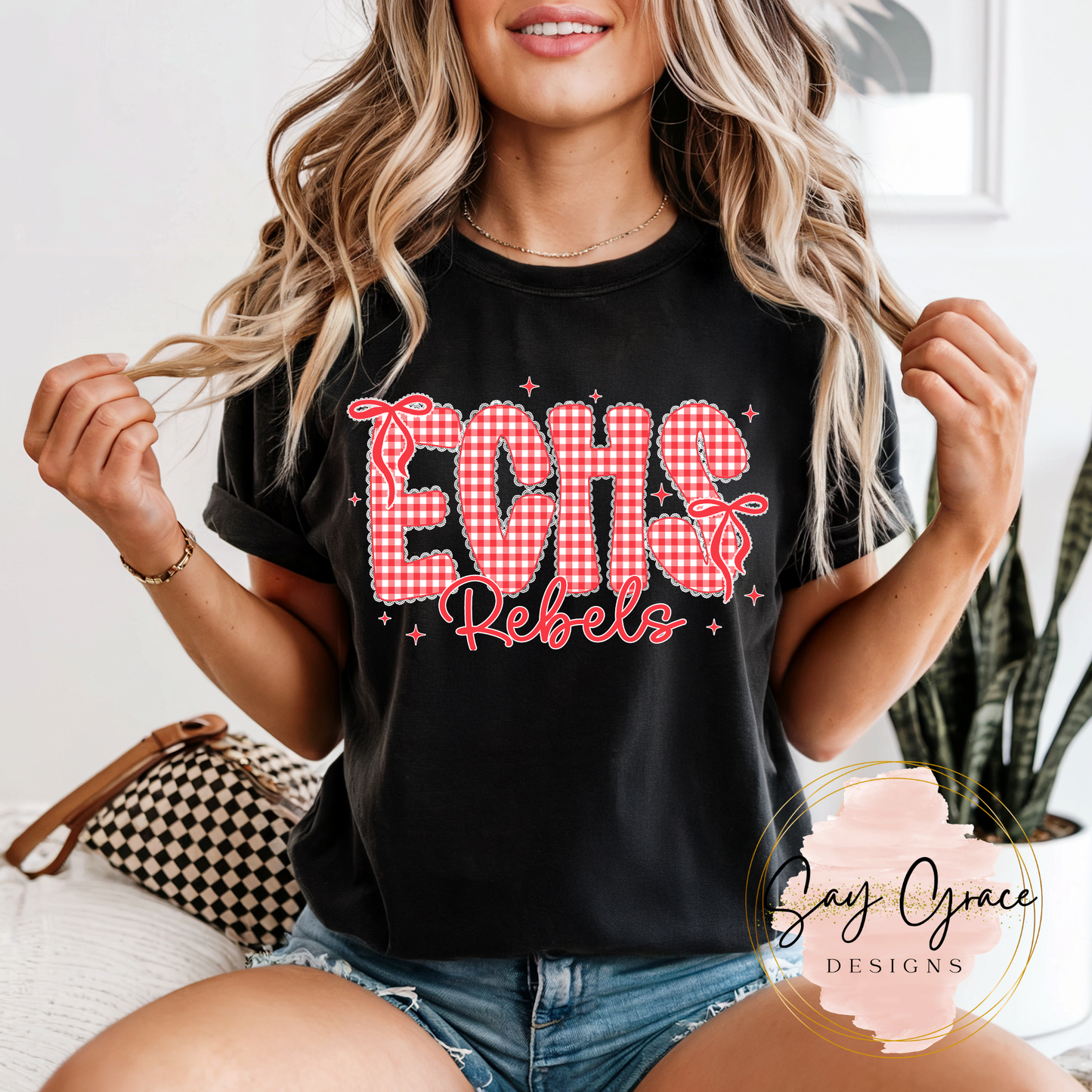 Mascot Gingham School Initials