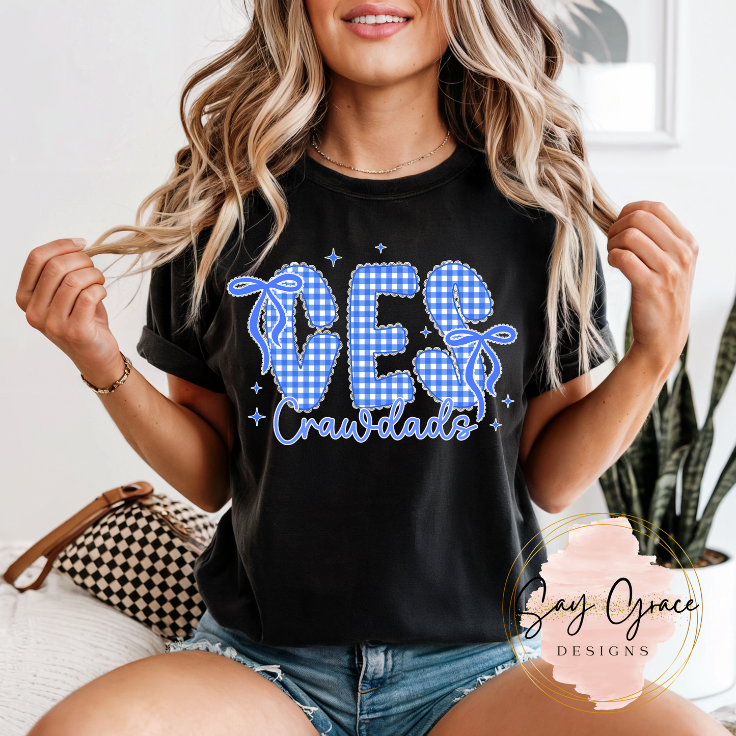 Mascot Gingham School Initials