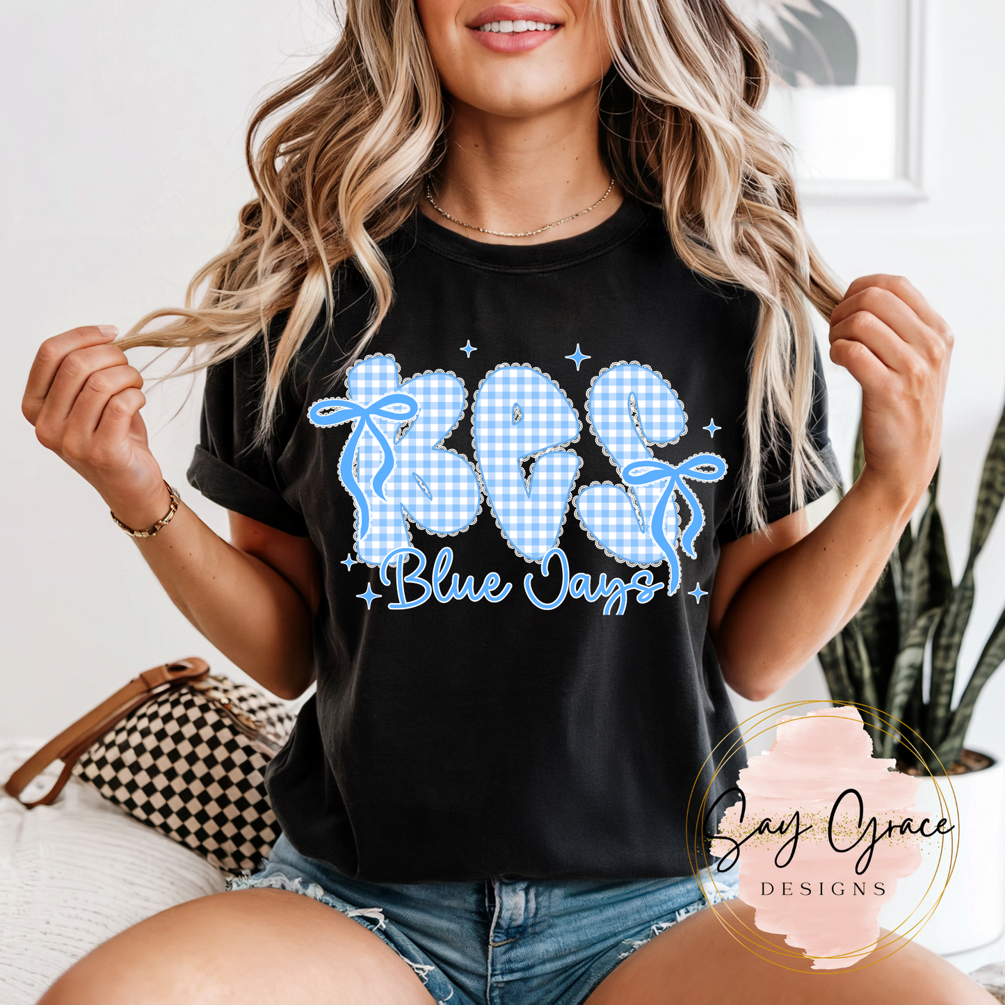 Mascot Gingham School Initials