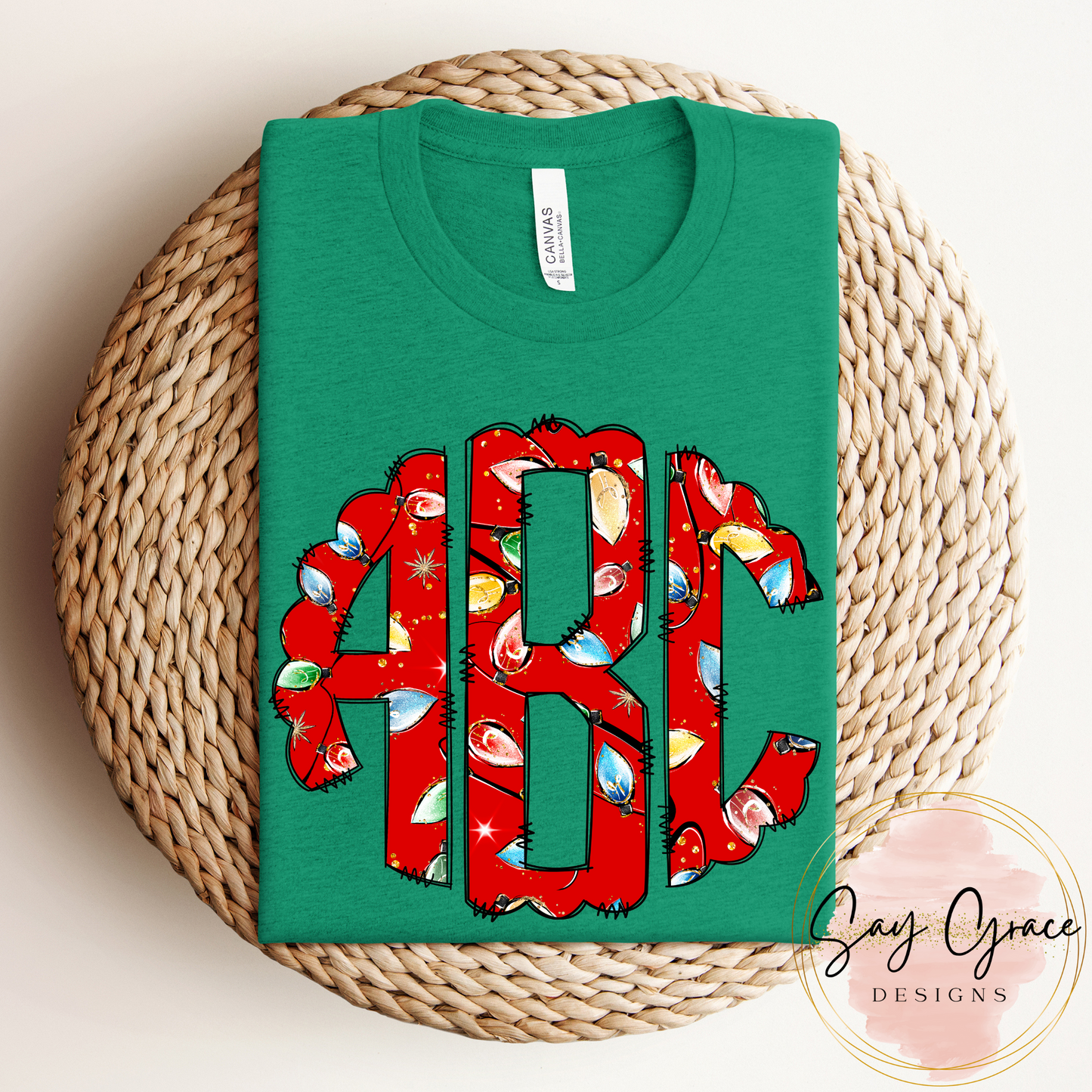 Red Christmas Lights Monogram