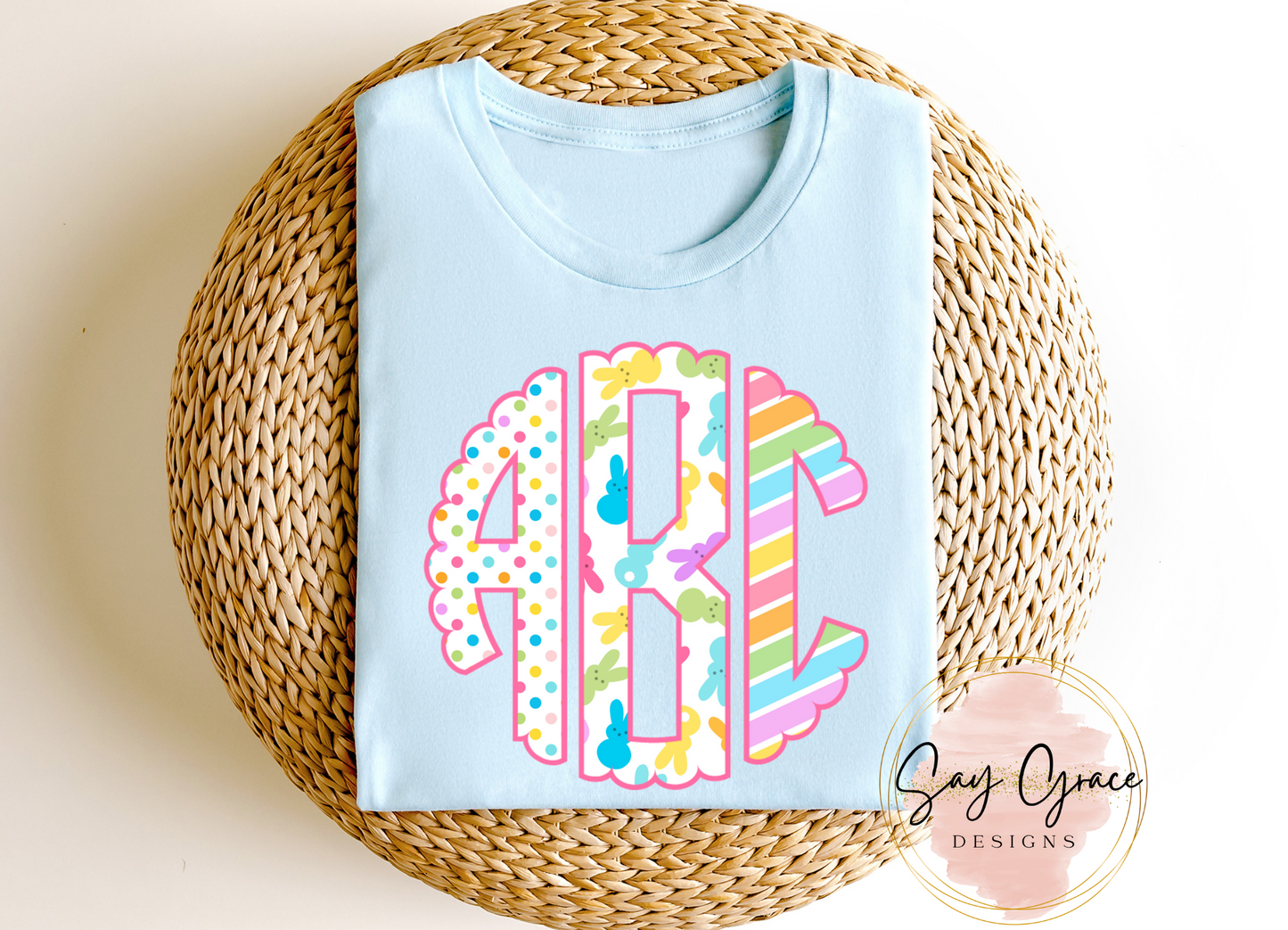 Dots Marshmallow Bunny Stripes Monogram