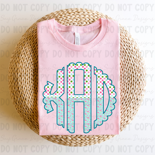 Flamingo Polka Dot Monogram