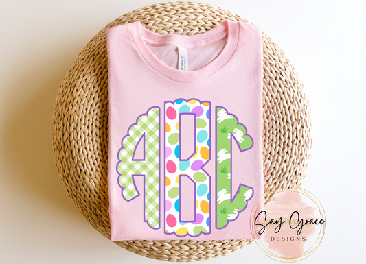 Green Gingham Eggs Green Rabbit Monogram