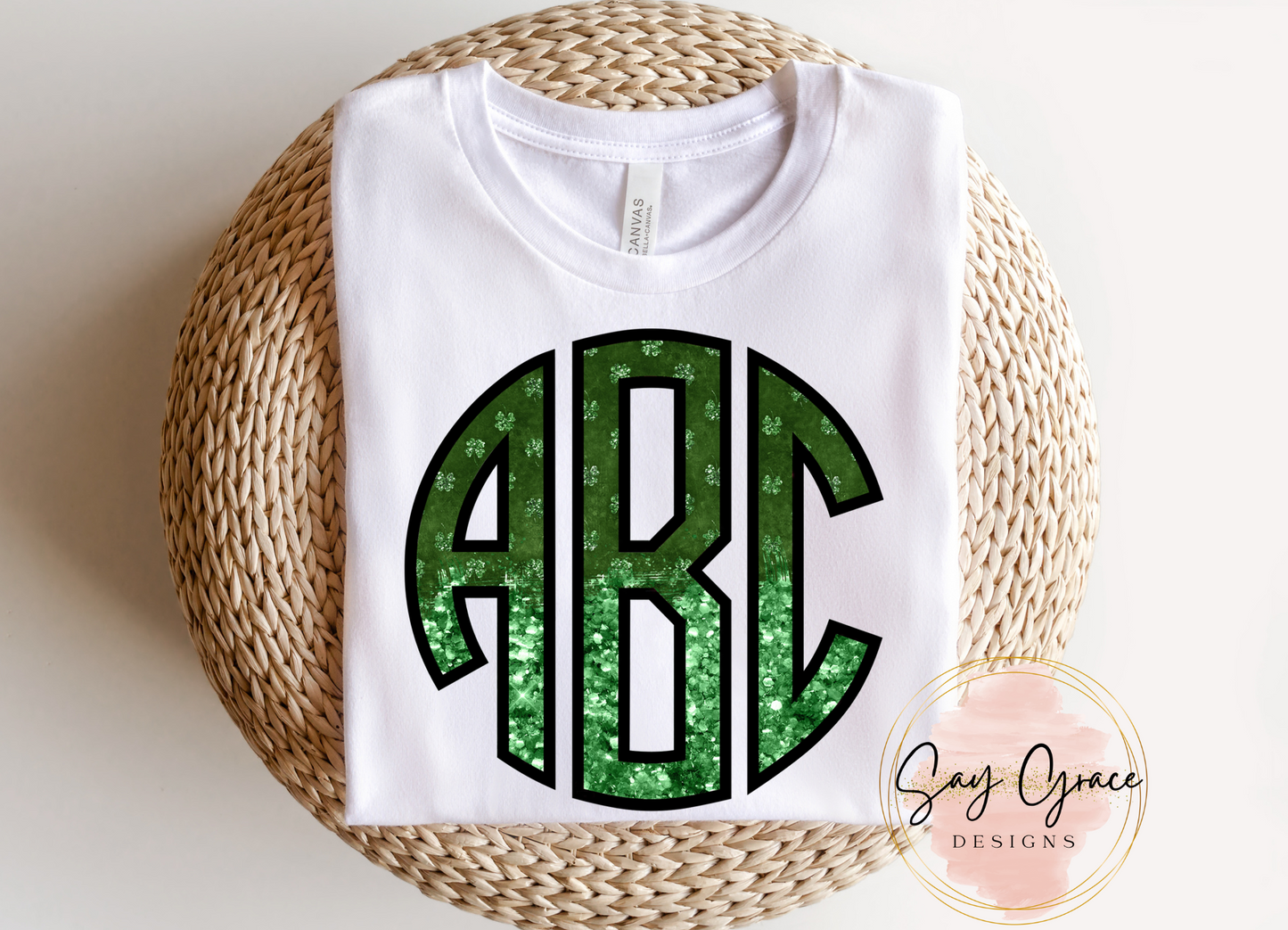 Green Glitter Monogram