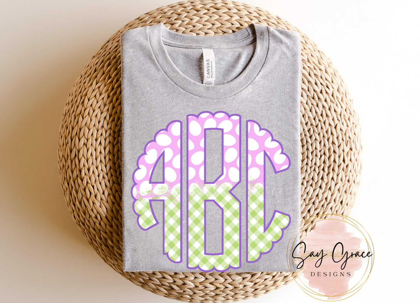 Half Purple Eggs Half Green Gingham Monogram