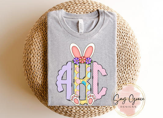 Purple Bunny Ears Pink Monogram