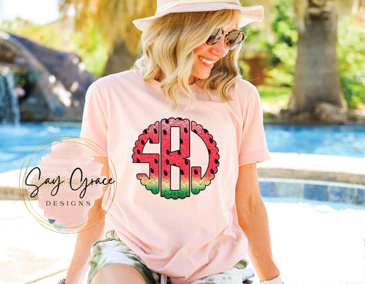 Watermelon Glitter Monogram