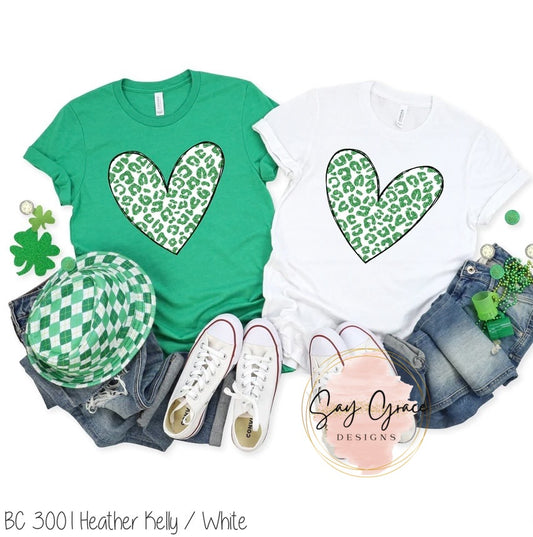 Green Glitter Leopard Heart (Youth)