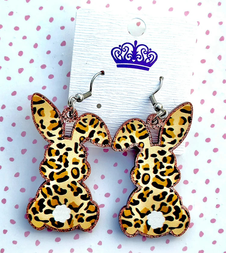 Brown Leopard Bunny Acrylic Earrings