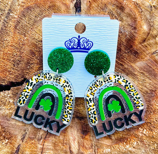 Lucky Leopard Shamrock Acrylic Earrings