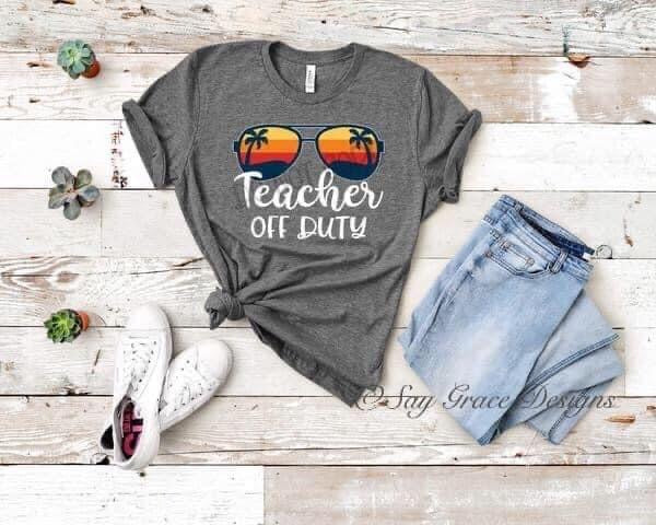 Teacher Off Duty - Sunset Sunglasses Cursive