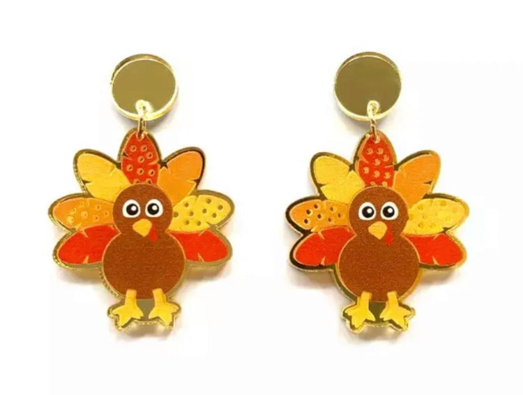 Thanksgiving Mirror Turkey Acrylic Earrings