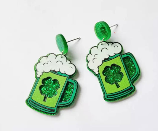 Shamrock Green Beer Acrylic Earrings