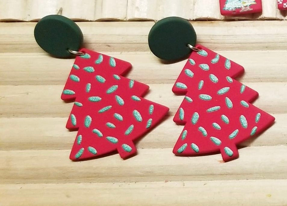 Christmas Tree Earrings - Red