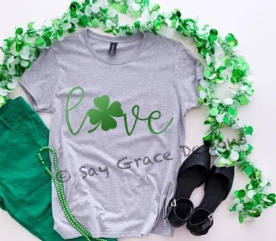 Love with Shamrock - Green Cursive